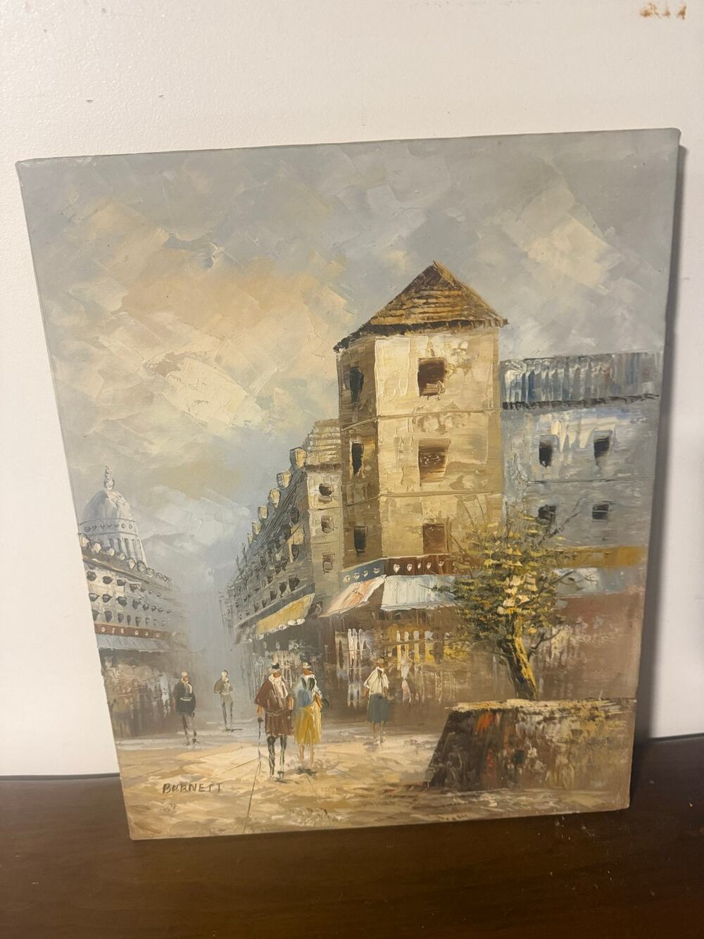Signed Vintage Caroline Burnett Paris Street Scene Oil Painting on Canvas 20X16"
